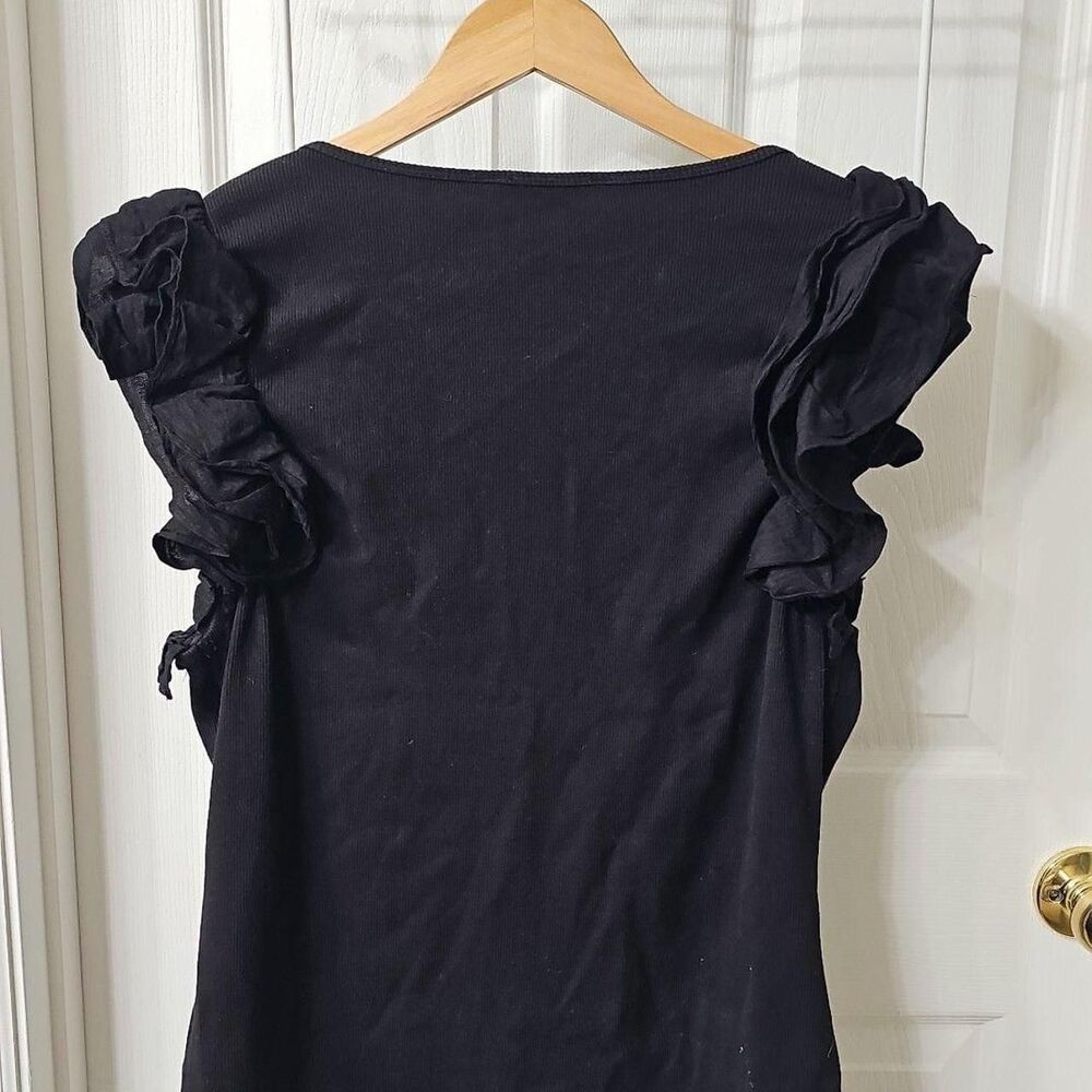 Boston Proper Black Ribbed Ruffle Shoulder Top XL - Picture 6 of 6